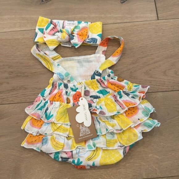 Angel Dear Girl's Tropical Fruit Muslin Ruffle Top with headband set - Picture 4 of 6